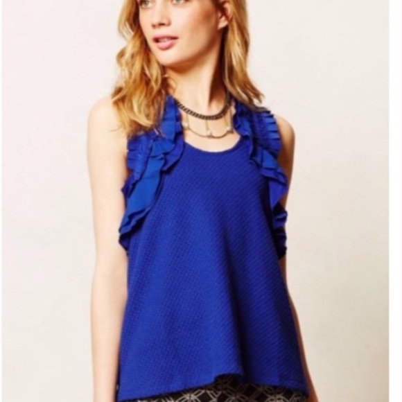 Anthropologie Tops - Anthro Deletta Royal Blue Ruffled Top